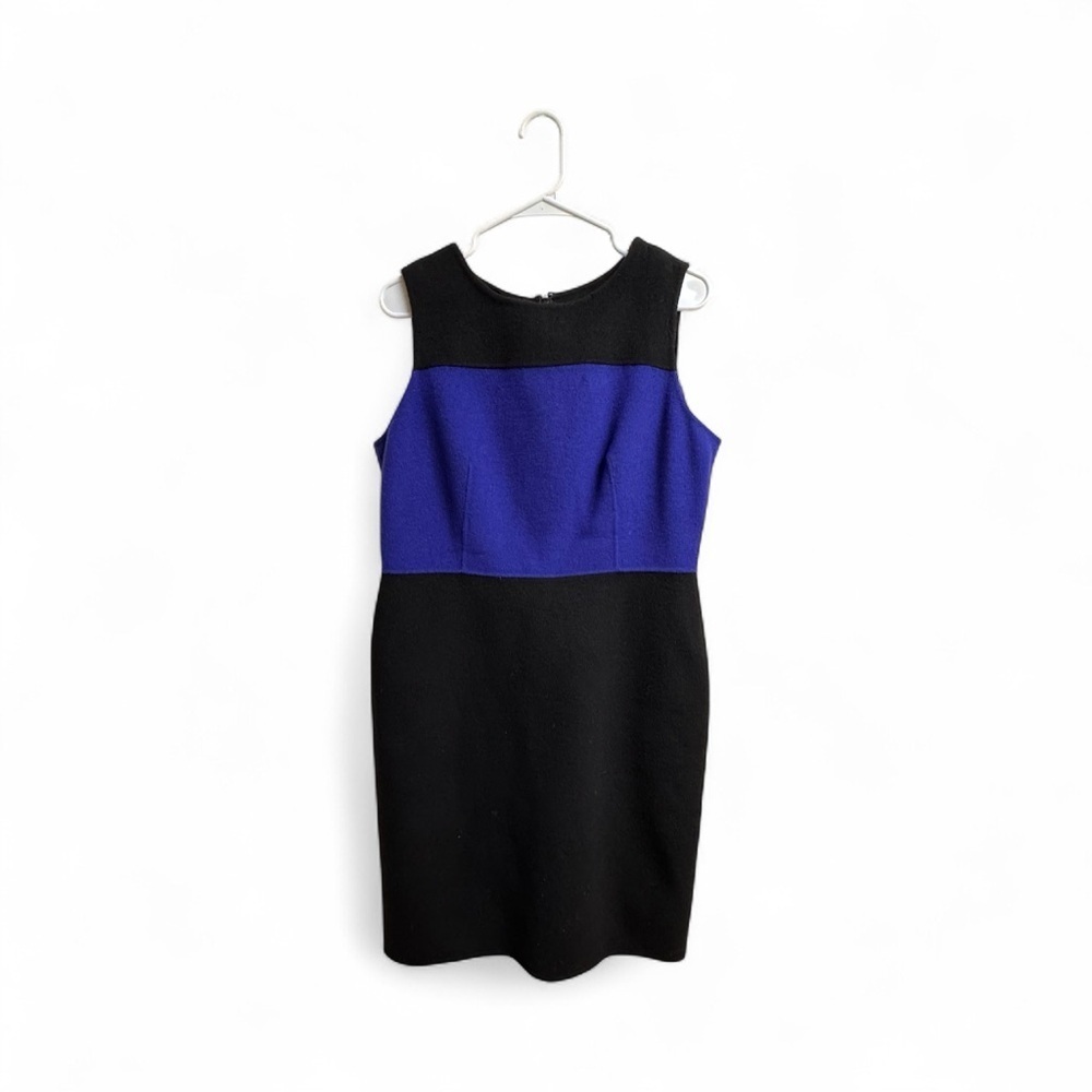 Talbots Petites 14P Wool Sheath Dress Black Blue Colorblock Sleeveless
